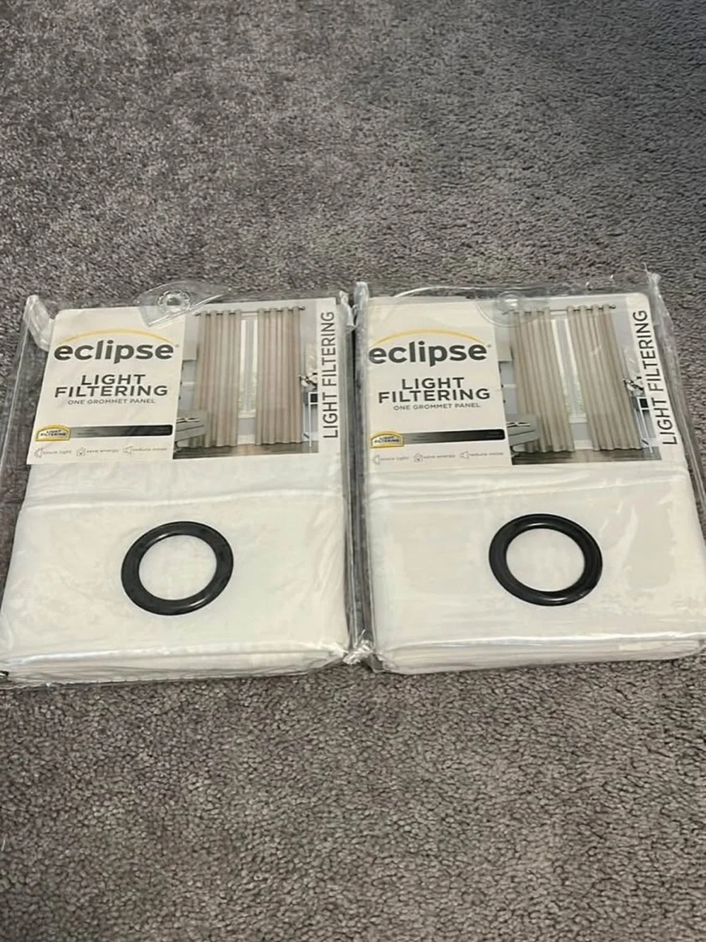 Eclipse Light Filtering Panel Pair in Liberty White with Black Grommets